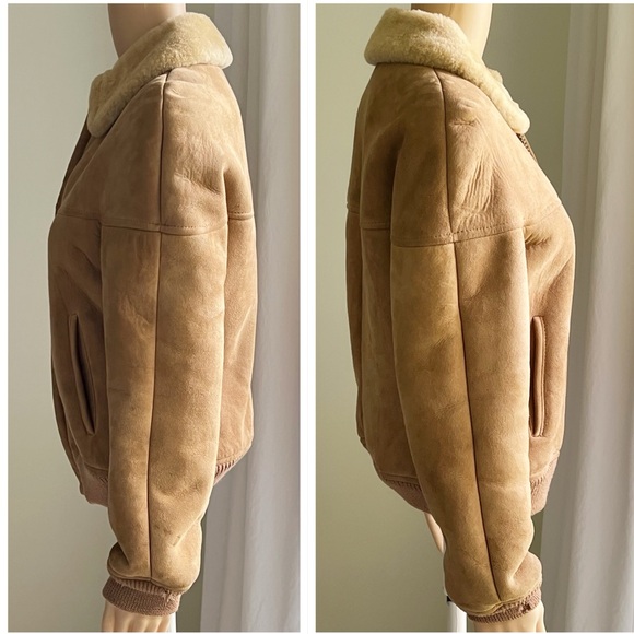 Sawyer of Napa Vintage Women's Suede Shearling Wool Bomber Made in USA Size 8 - Picture 11 of 16
